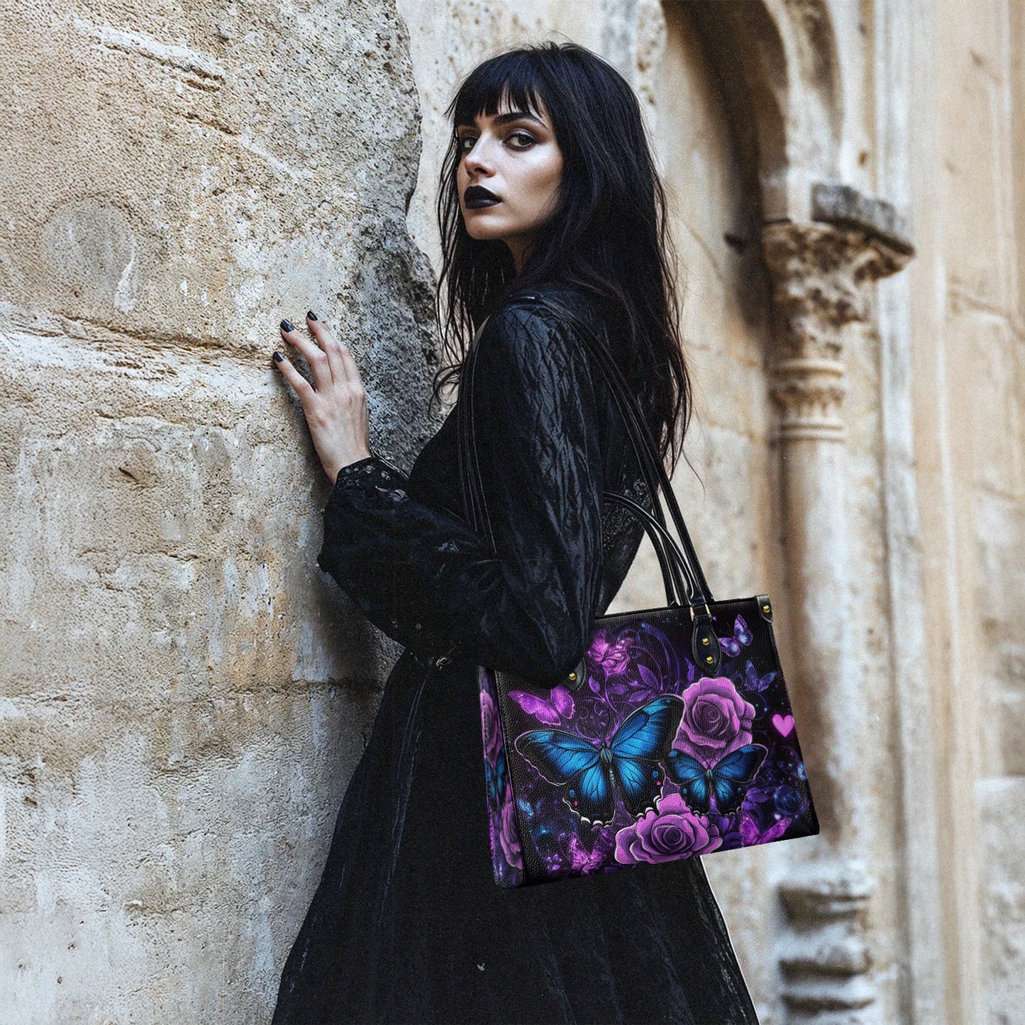 Sac en cuir brillant Enchanted Midnight Bloom