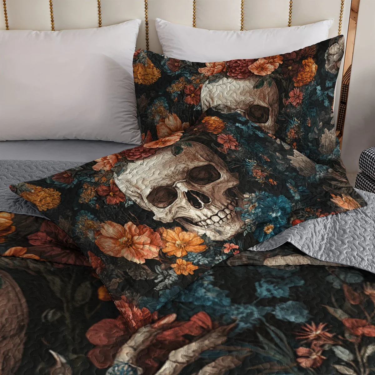 Shineful All Season Quilt 3-Piece Set - Dark Skull Aesthetic