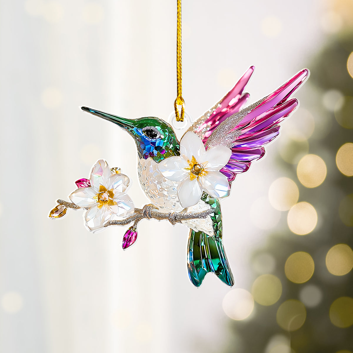 Shineful 2D Acrylic Ornament Blossom Hummingbird