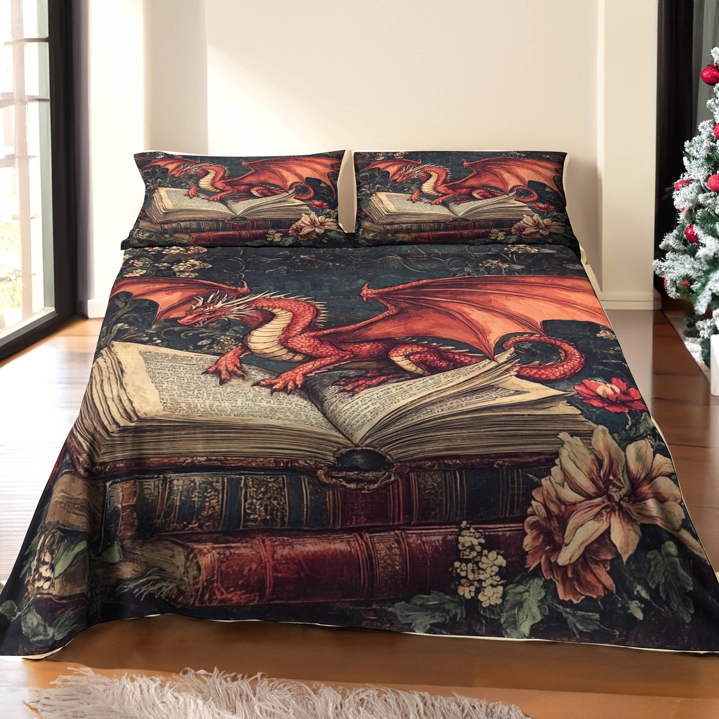 Shineful 4-Piece Bed Sheet Set Heritage Dragon Reading