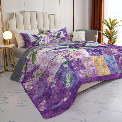 Shineful All Season Quilt 3-Piece Set - Blossoms & Hummingbird Serenity