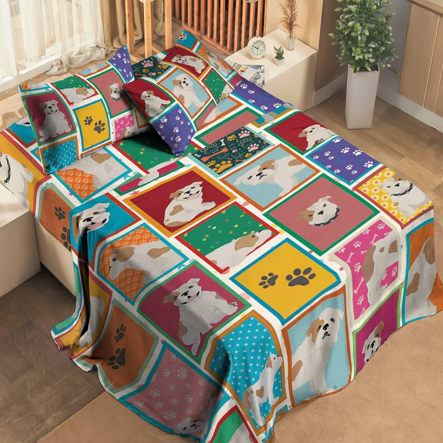 Ensemble de draps Shineful 4 pièces Bulldogs colorés