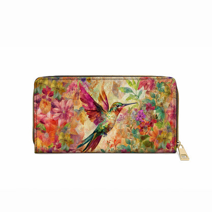 Pochette en cuir brillante avec dragonne et poignée Hummingbird Bliss