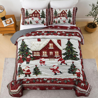 Shineful All Season Quilt 3-Piece Set - Santa’s Christmas Ski Fest