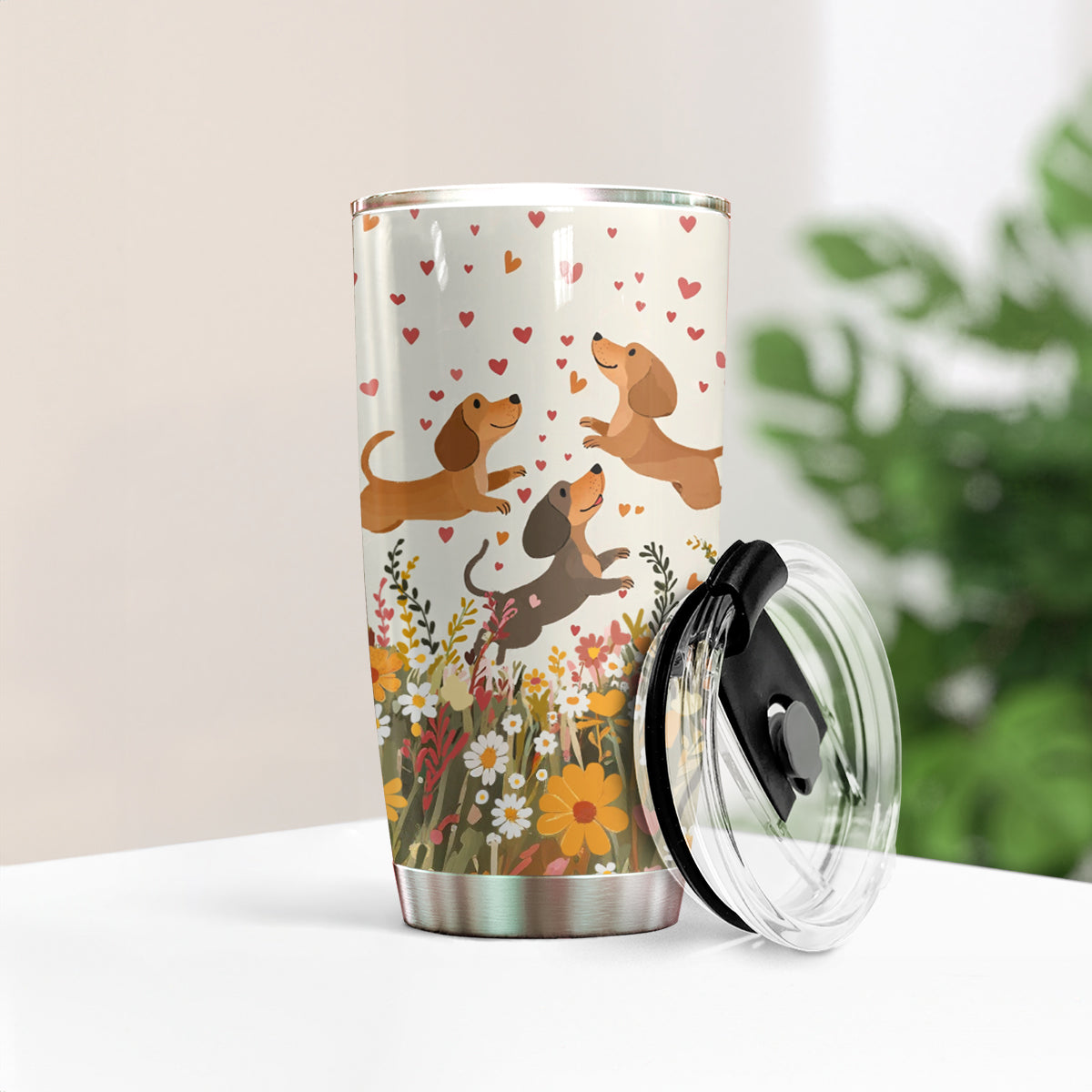 Verre Shineful de 20 oz - Teckel floral avec cœur