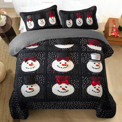 Shineful All Season Quilt 3-Piece Set Elegant Snowman Bowtie