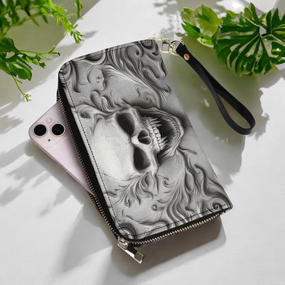 Shineful Leather Clutch Purse With Wristlet Strap Handle Skull Eternal Shadow