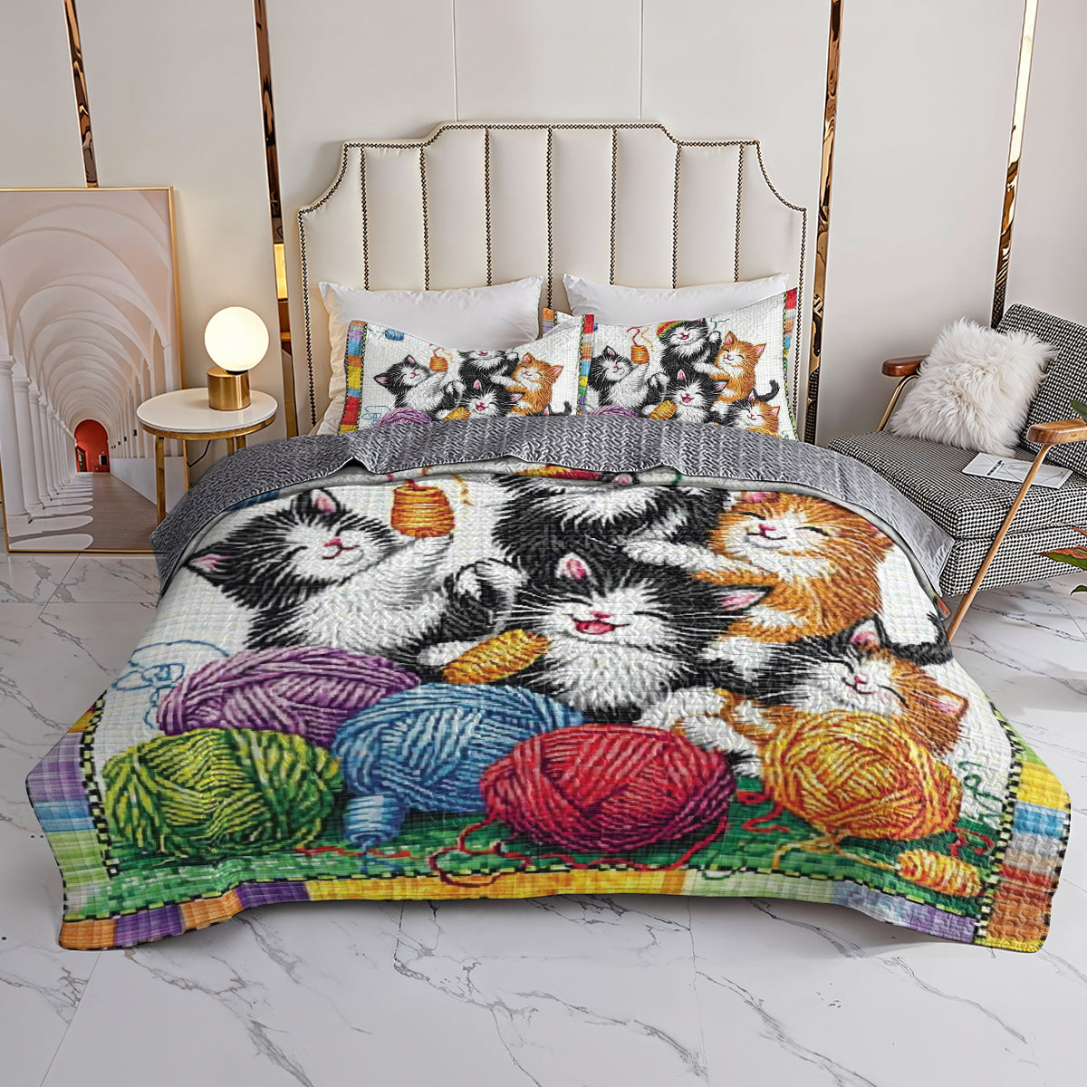 Shineful All Season Quilt 3-Piece Set Playful Kittens Yarn