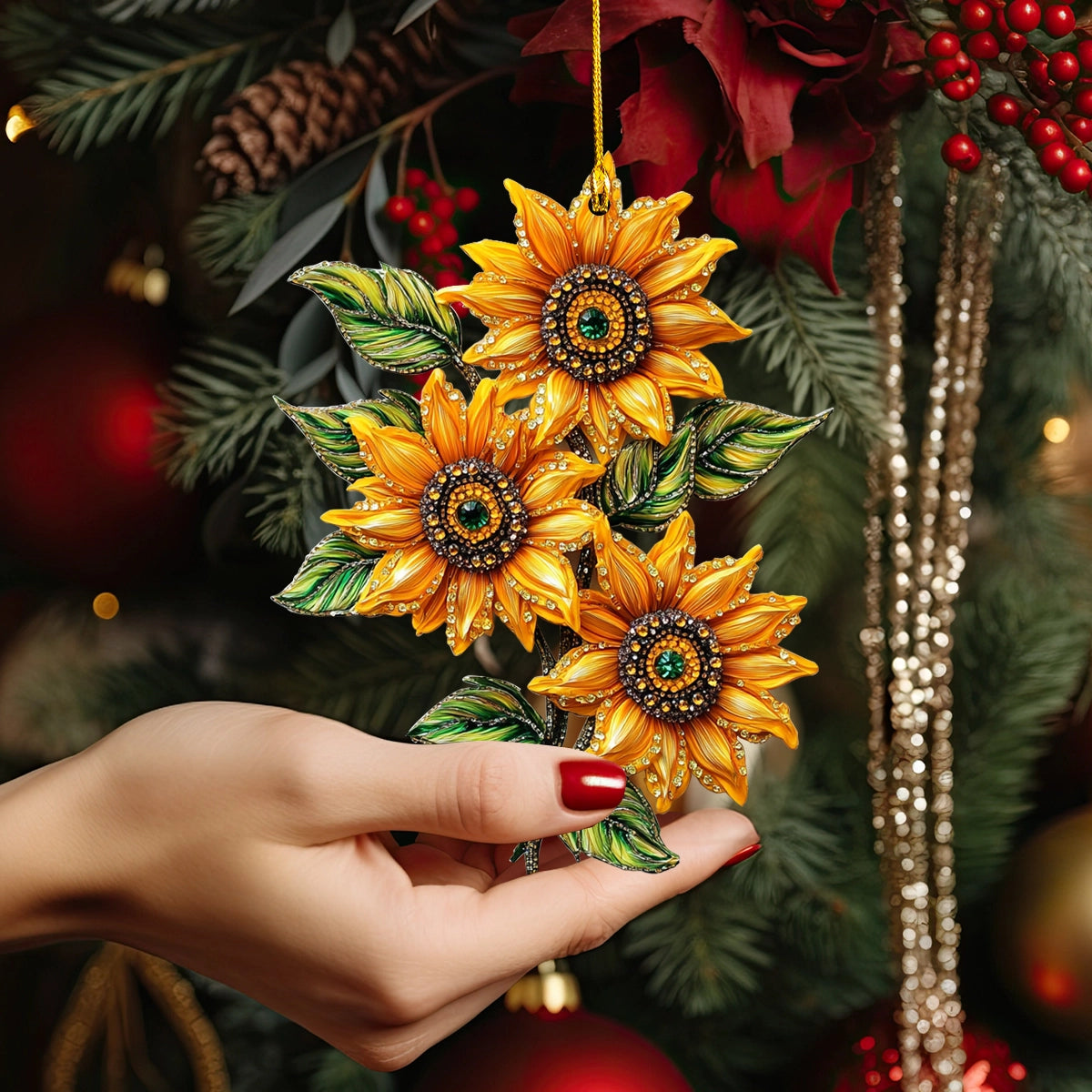 Shineful 2D Acrylic Ornament Golden Crystal Sunflower Elegance