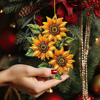 Glänzendes 2D Acryl Ornament Golden Crystal Sunflower Elegance