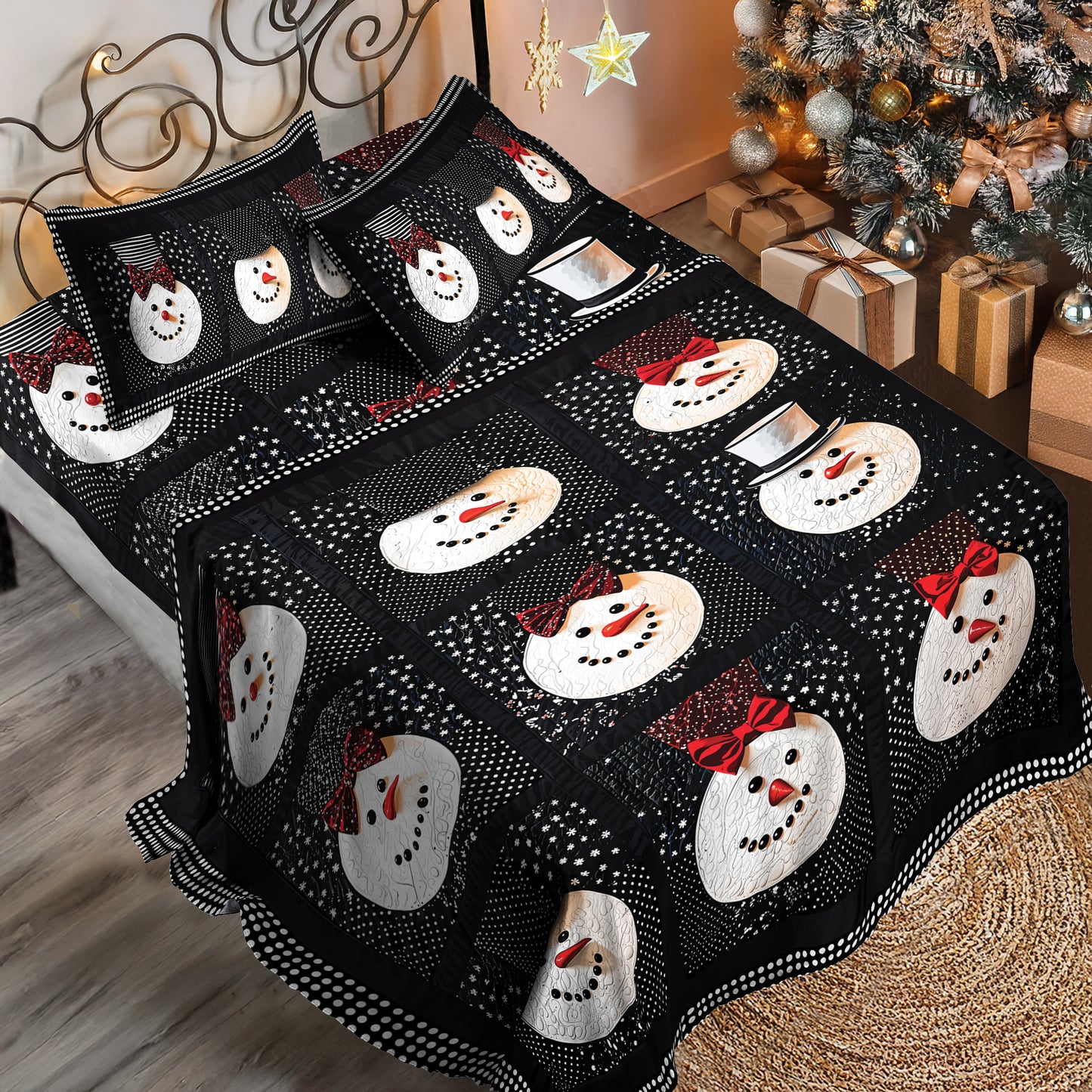 Shineful 4-Piece Bed Sheet Set - Elegant Snowman Bowtie