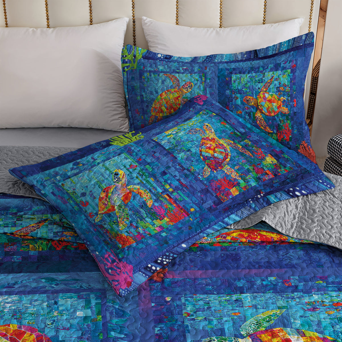 Shineful All Season Quilt 3-teiliges Set – Meeresschildkröte mit lebhaftem Meeresleben