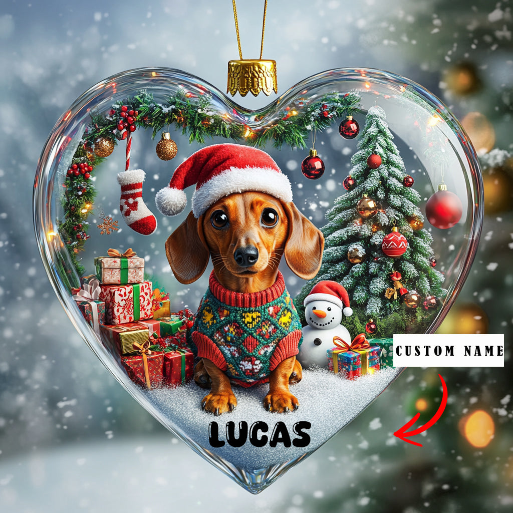 Ornement acrylique 2D brillant personnalisé Merry Woofmas Heart