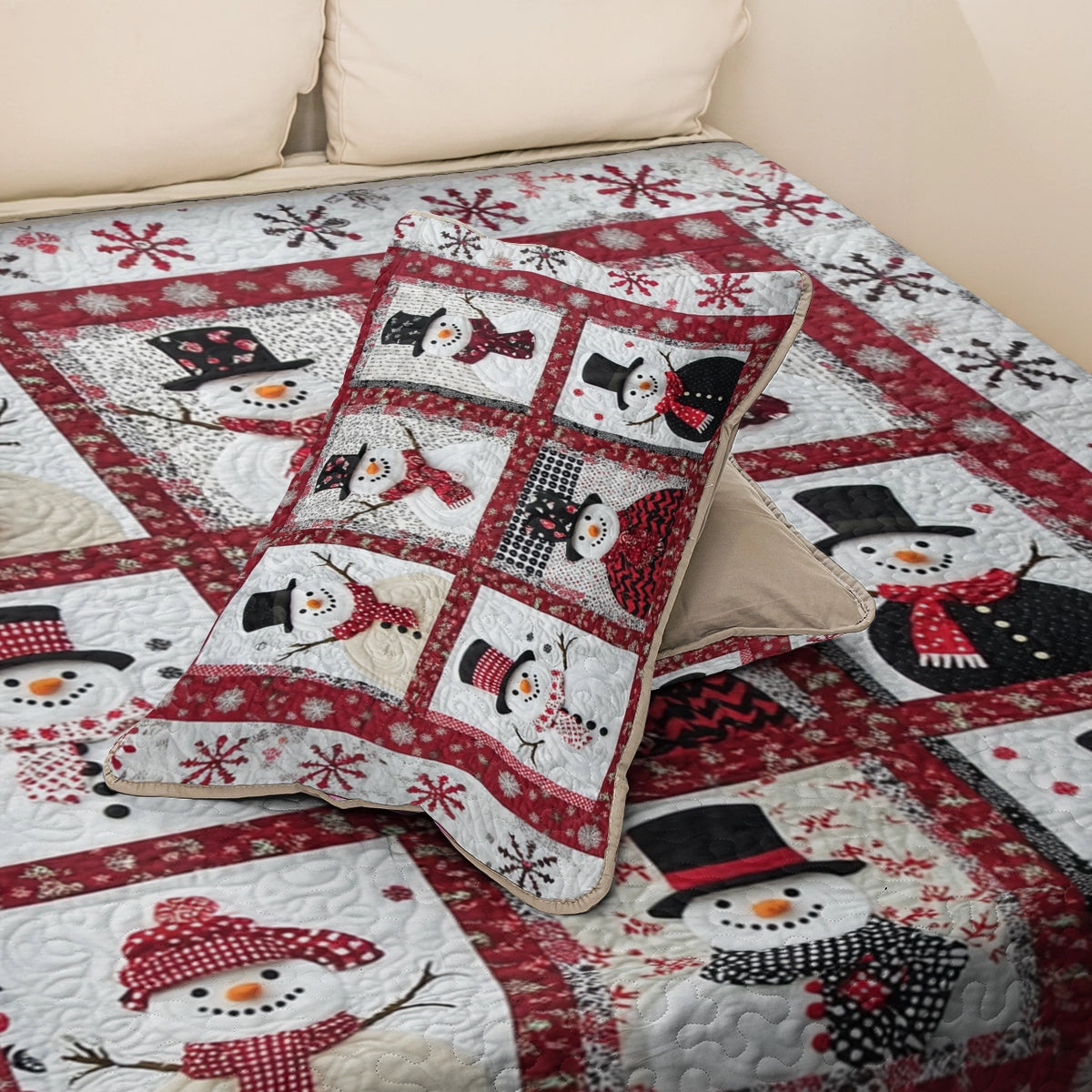 Shineful All Season Quilt 3-Piece Set Charming Snowman Friends