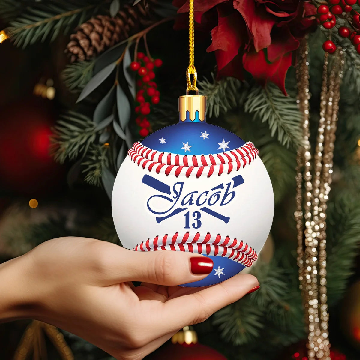 Glänzendes 2D-Acryl-Ornament Baseball, Weihnachts-Sternen-Ferien-Edition 