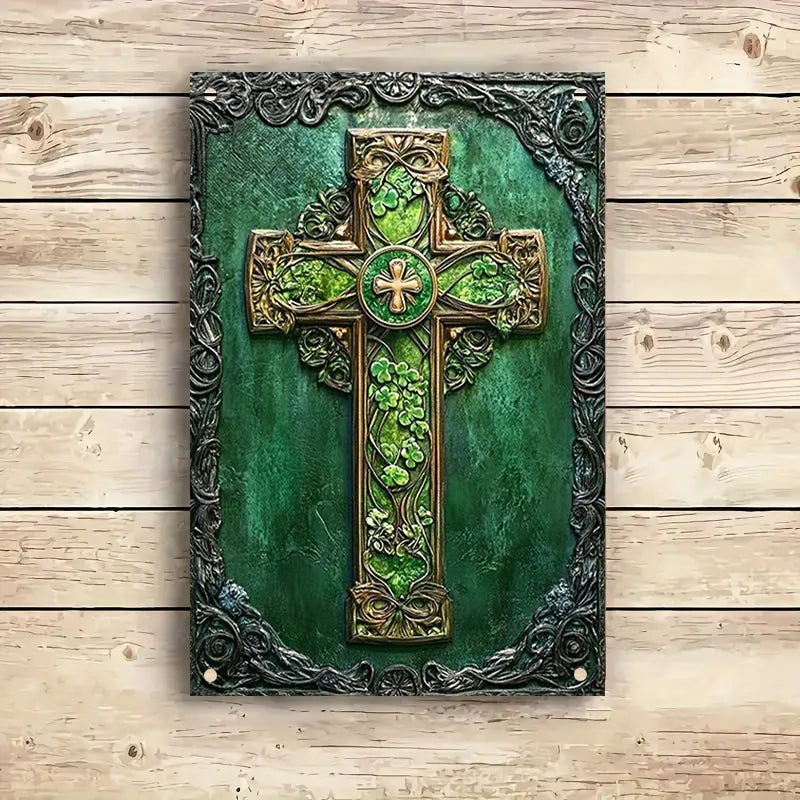 Shineful 2D Metal Sign Sacred Clover Celtic Cross