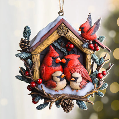 Shineful 2D Acrylic Ornament - Cardinal Family Snuggle