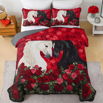 Shineful All Season Quilt 3-Piece Set Passionate Rose Horse