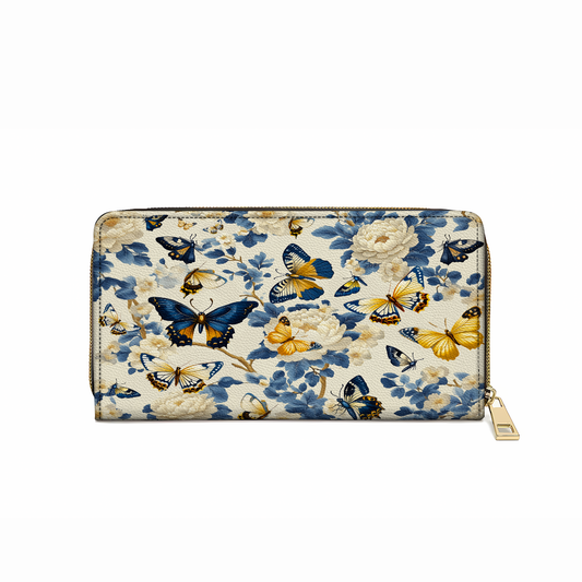 Shineful Leather Clutch Purse With Wristlet Strap Handle Butterfly Garden Royal