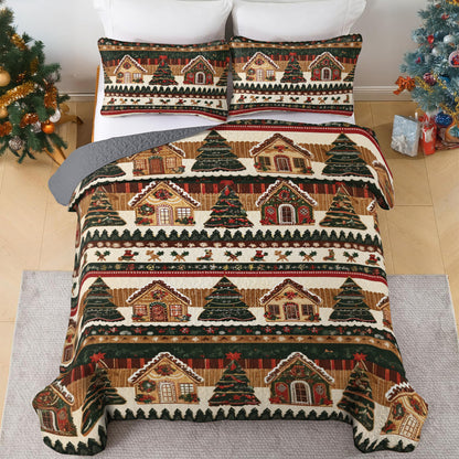 Shineful All Season Quilt 3-Piece Set Gingerbread Cottage Christmas