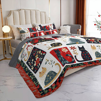 Shineful All Season Quilt 3-Piece Set Charming Christmas Cats