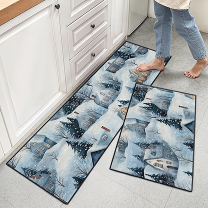 Shineful Ultra-Thin Non Skid Floor Mat, Kitchen Rugs Snow Village