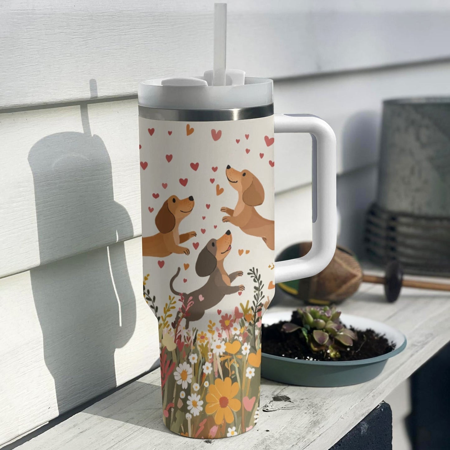 Shineful Tumbler Floral Dachshund With Heart