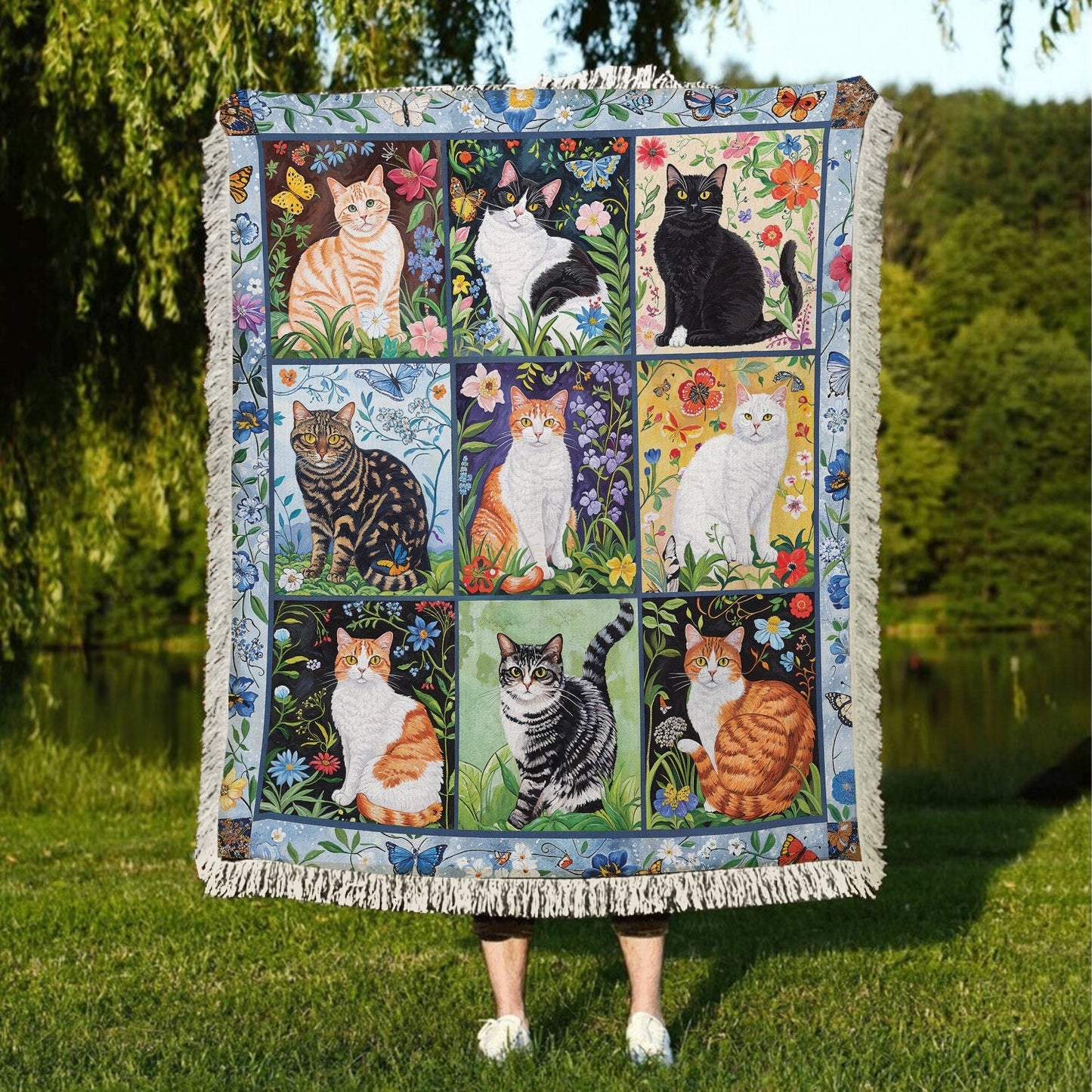 Shineful Woven Tapestry Throw Blanket - Cat Floral Felines