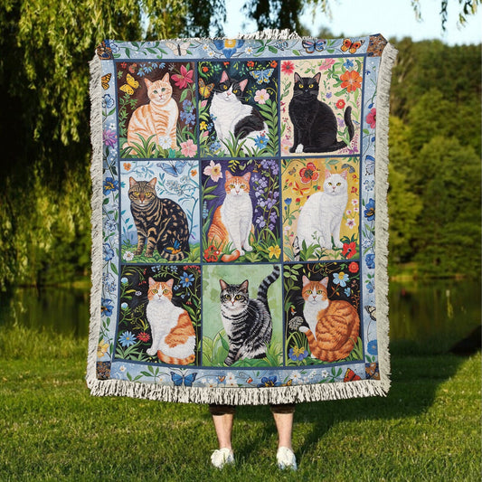 Couverture en tapisserie tissée brillante - Chats et félins floraux