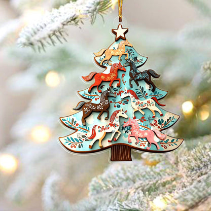 Glänzendes 2D Acryl Ornament Wiese Weihnachtsbaum Pferde