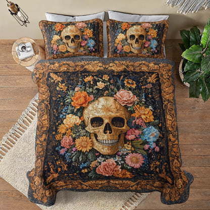 Shineful All Season Quilt 3-Piece Set Ornate Skull Garden