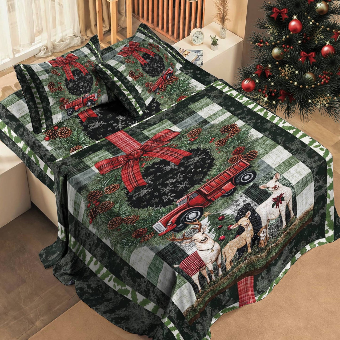 Shineful 4-Piece Bed Sheet Set Festive Farm