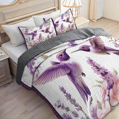 Shineful All Season Quilt 3-Piece Set Hummingbird And Lavender