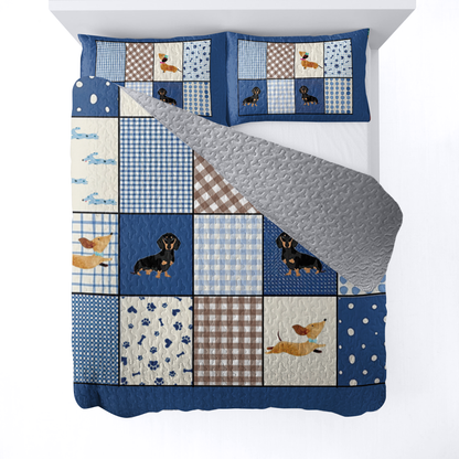 Shineful All Season Quilt 3-Piece Set - Chic Dachshund Block