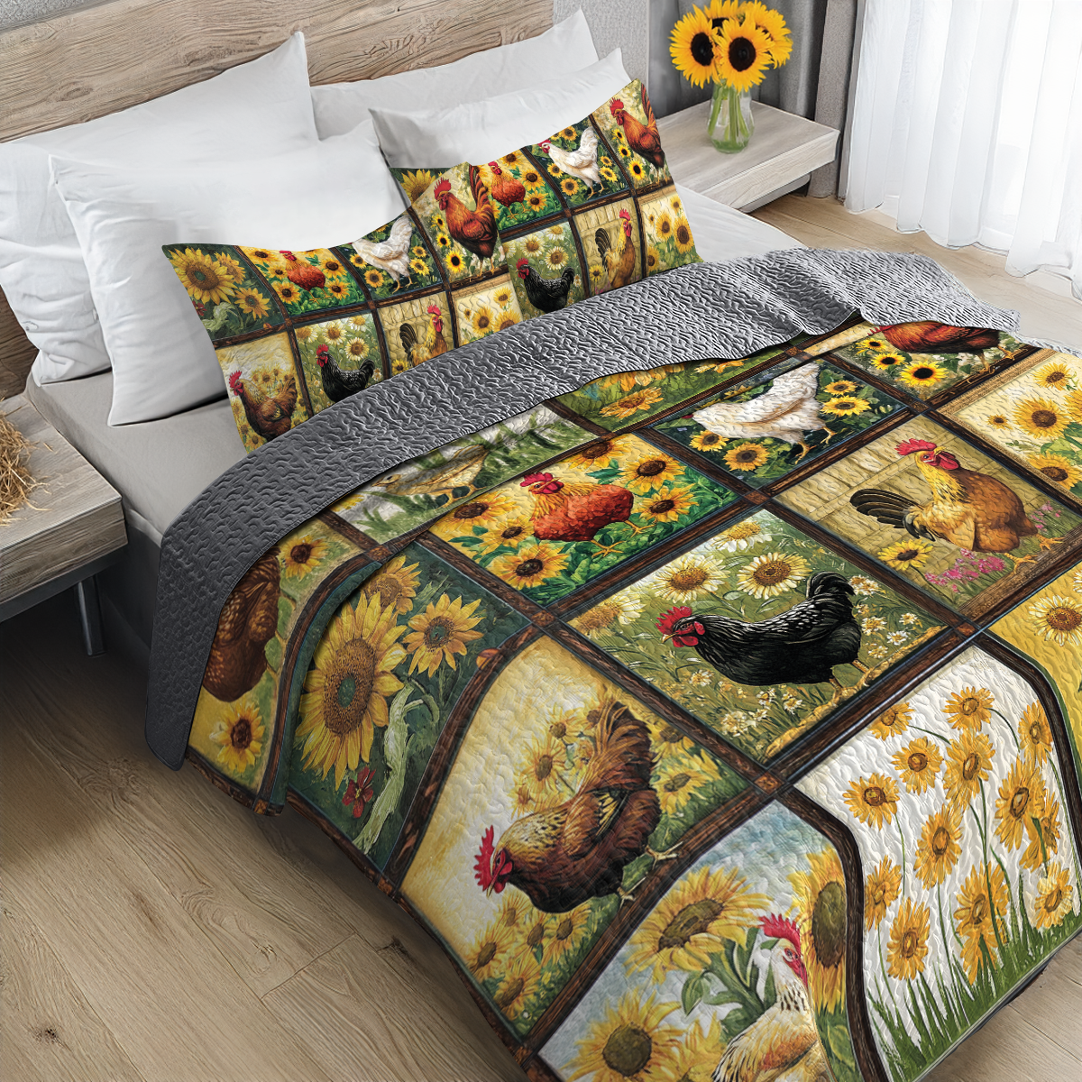 Shineful All Season Quilt 3-Piece Set Sunny Field Chicken