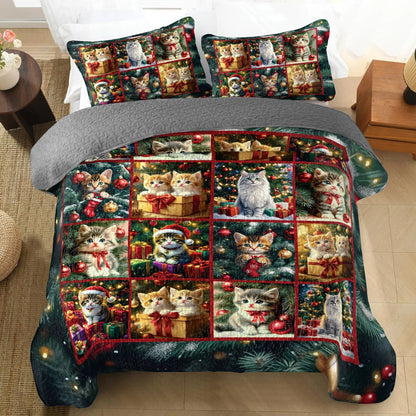 Shineful All Season Quilt 3-Piece Set - Kitten Christmas Cuddles