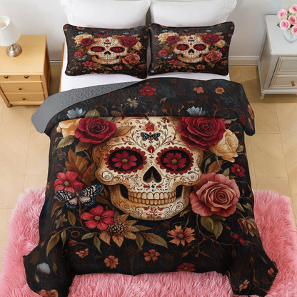 Shineful All Season Quilt 3-Piece Set - Dark Bloom Sugar Skull