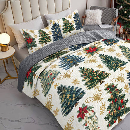 Shineful All Season Quilt 3-Piece Set Happy Gentle Christmas Trees