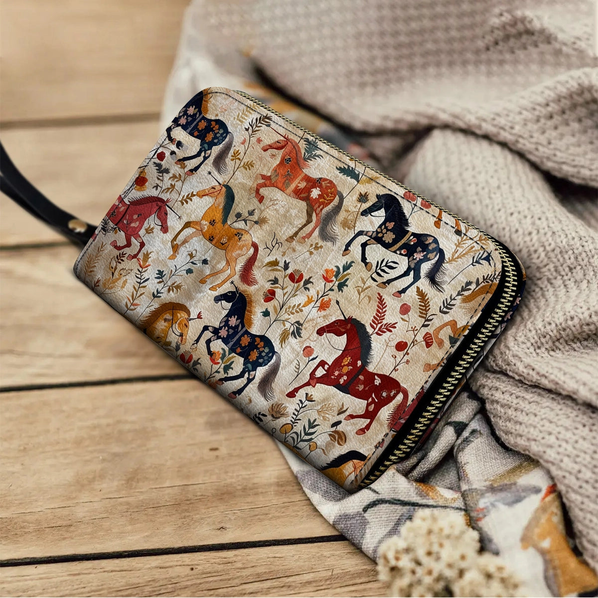 Shineful Leather Clutch Purse With Wristlet Strap Handle Wild Gallop