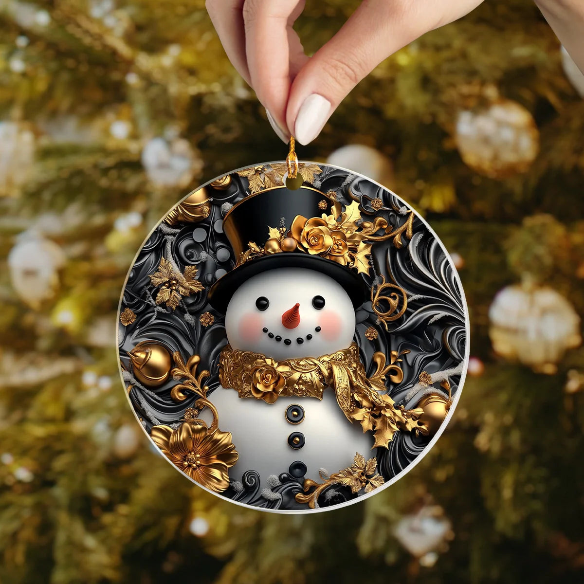 Shineful Acrylic Ornament Snowman's Golden Christmas