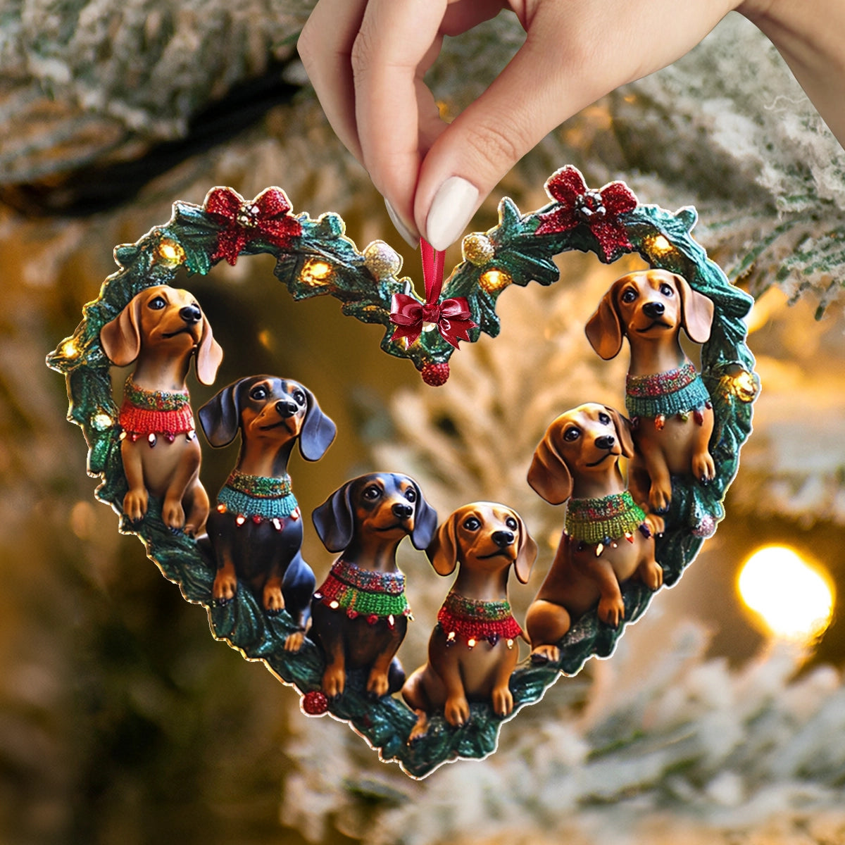 Shineful 2D Acrylic Ornament Dachshund Delight Christmas Heart