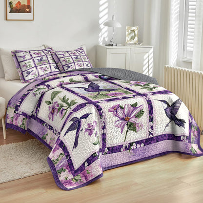 Shineful All Season Quilt 3-Piece Set Beautiful Violet Hummingbird