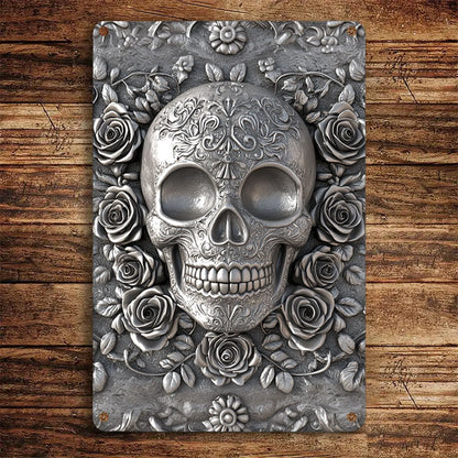 Shineful 2D Flat Print Metal Sign Gorgeous Sugar Skull Roses