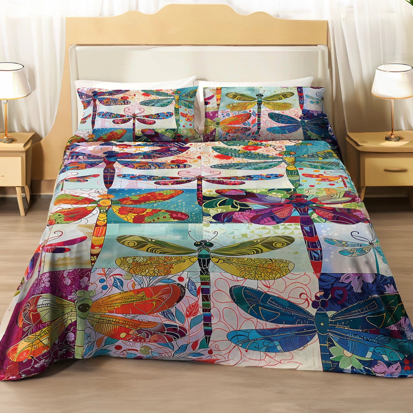 Shineful 4-Piece Bed Sheet Set - Dragonfly Harmony