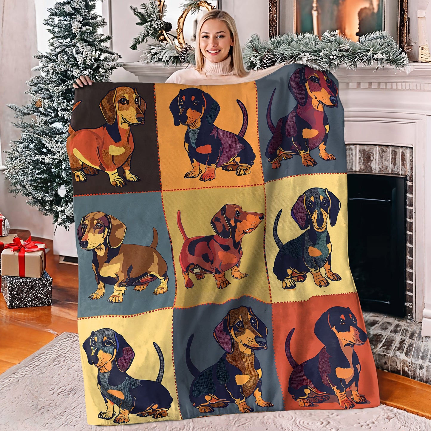 Shineful Fleece Blanket Dachshund Palette Patchwork