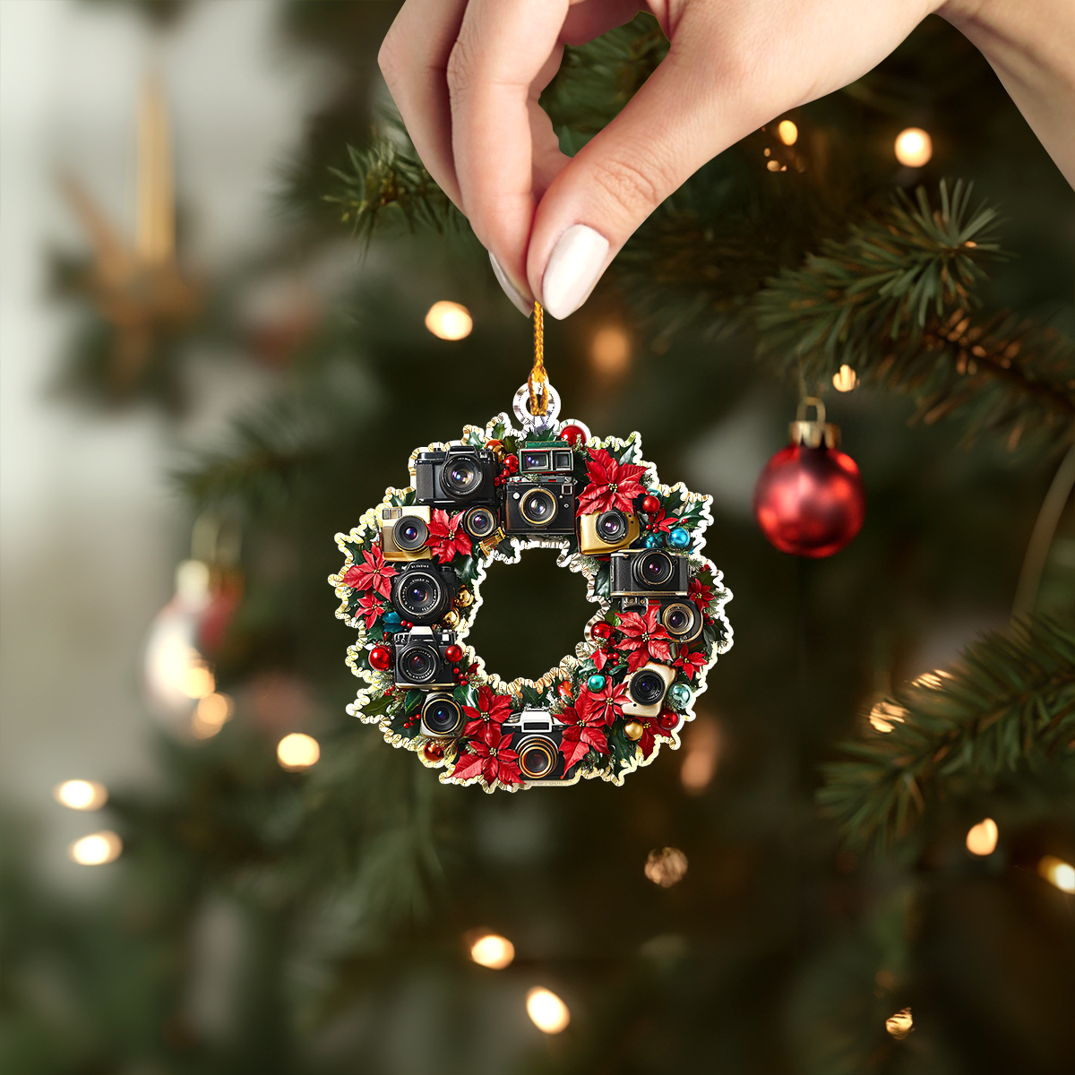 Shineful 2D Acrylic Ornament Photography Lover Christmas Wreath