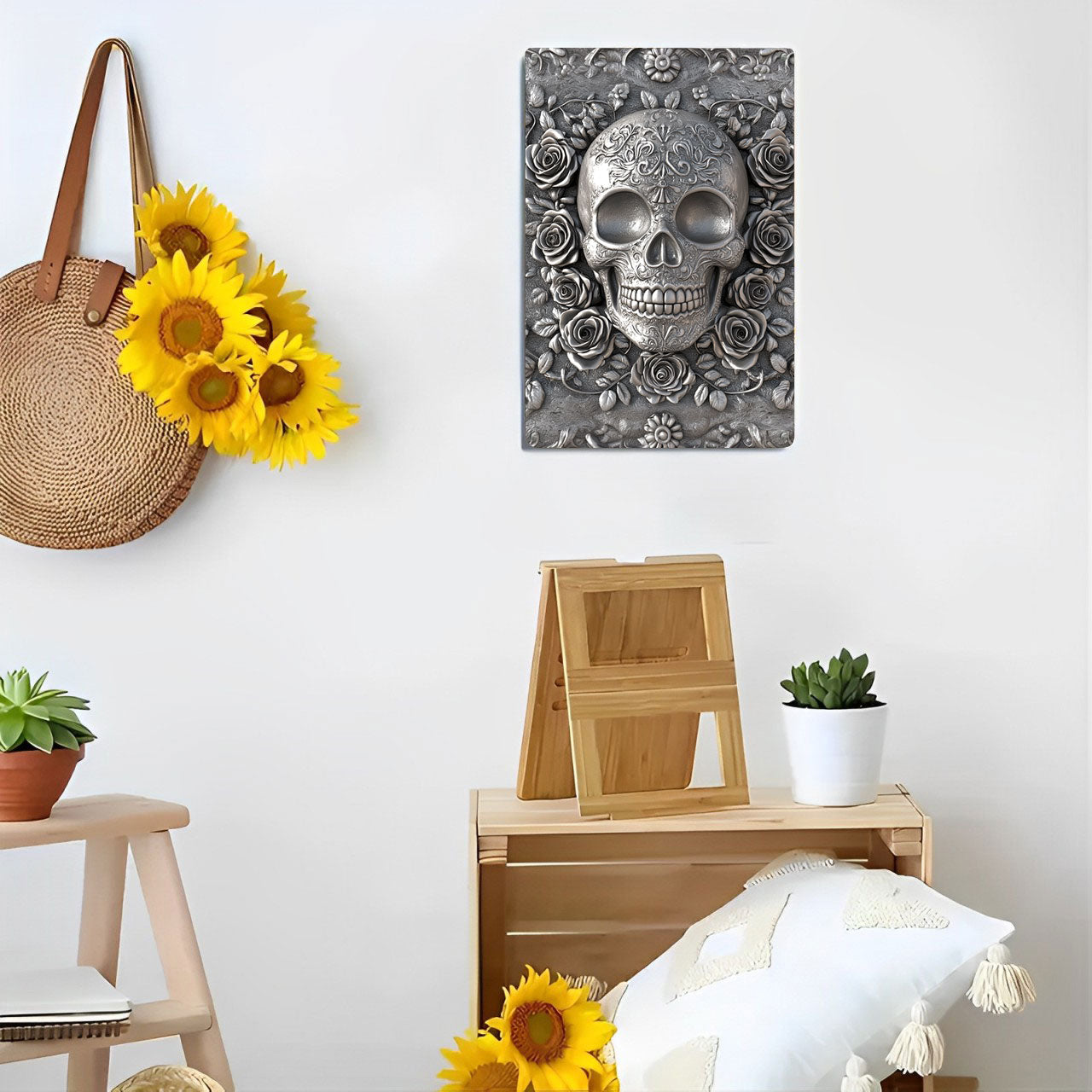 Shineful 2D Flat Print Metal Sign Gorgeous Sugar Skull Roses