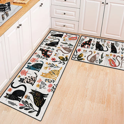 Shineful Ultra-Thin Non Skid Floor Mat, Kitchen Rugs Rug Botanical Cat Bliss