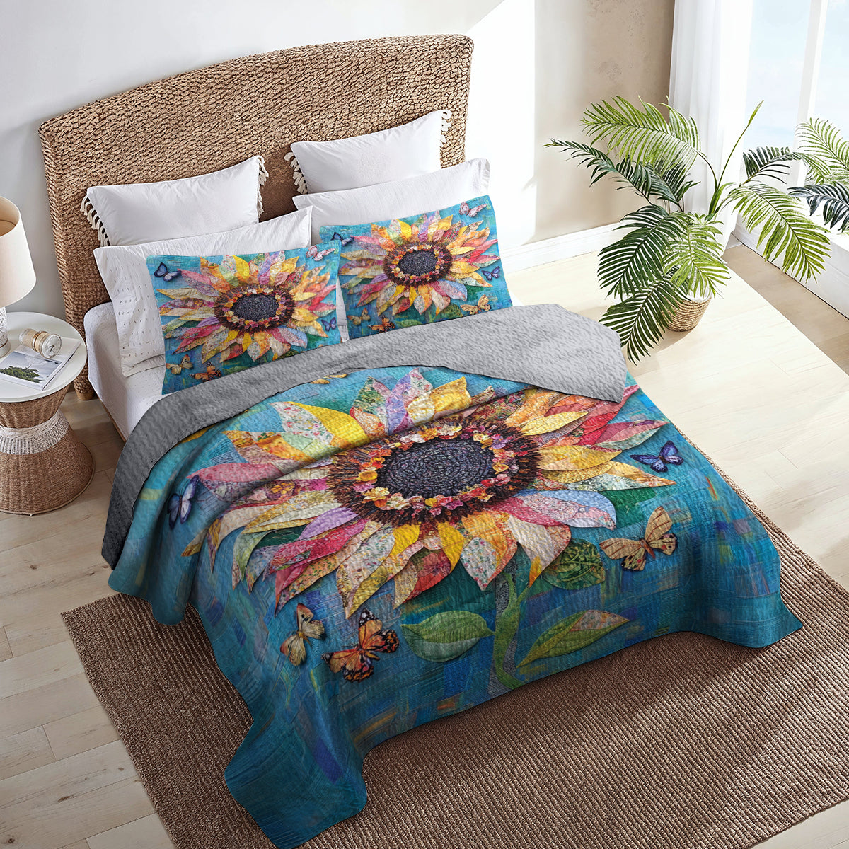 Shineful All Season Quilt 3-Piece Set Vibrant Sunflower Dream