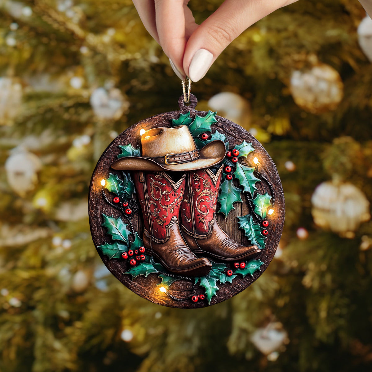 Shineful 2D Acrylic Ornament - Cowboy Boot Christmas